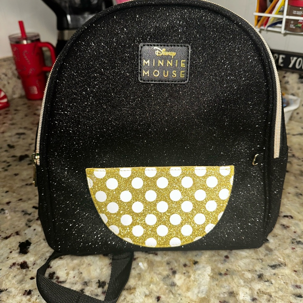 Disney Minnie Mouse Glittery Black and Gold Backpack